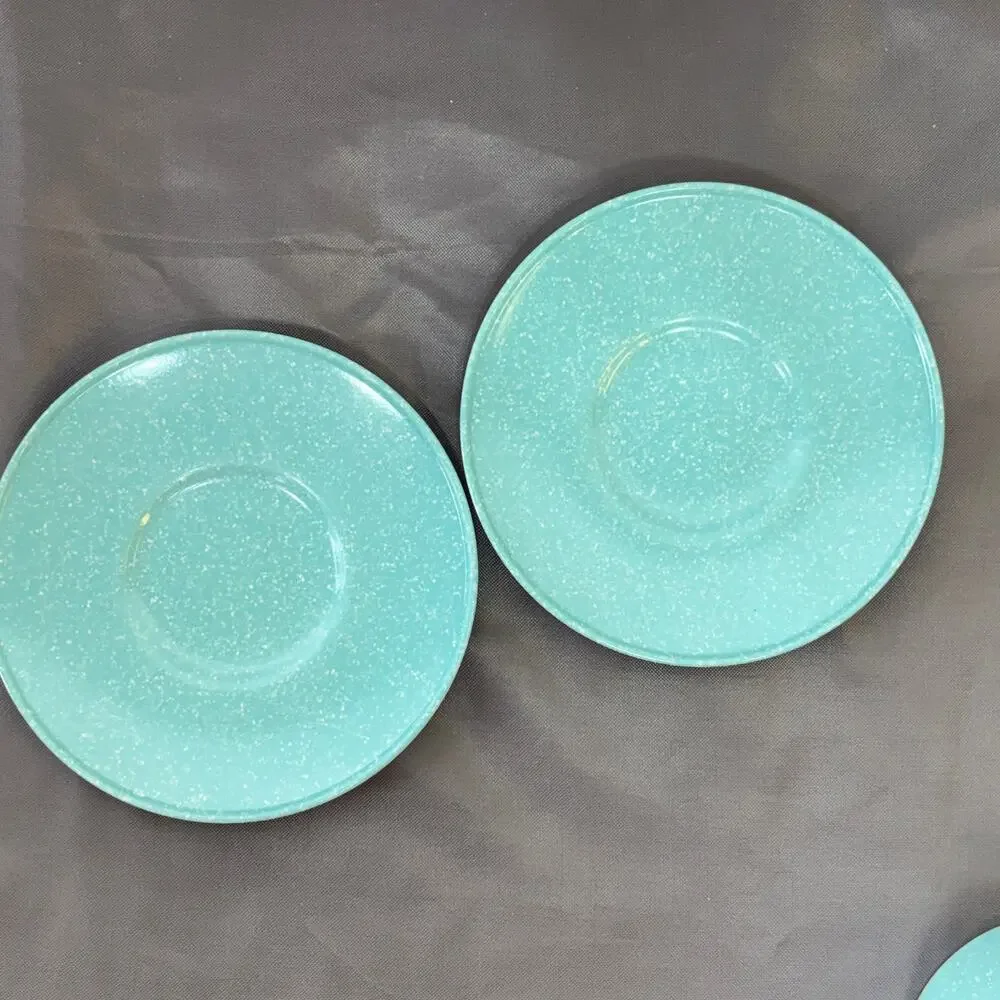 Texas Ware Melamine Cup W/ Saucer Set of 2 Turquoise Blue W/ White Speckles
